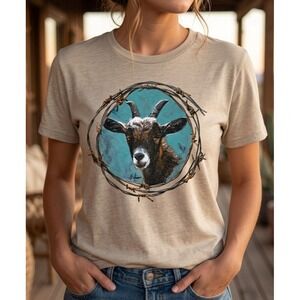 Crazy Train T-shirt  Western Style Stumbling Goat Tee Color Tan Size Small